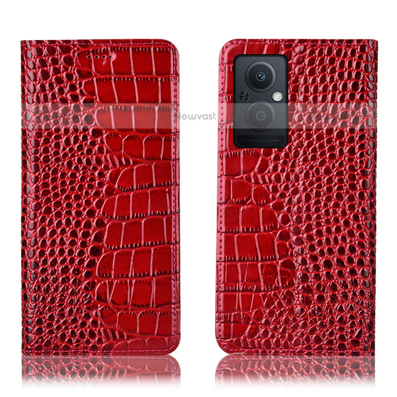 Leather Case Stands Flip Cover Holder H08P for OnePlus Nord N20 5G Red