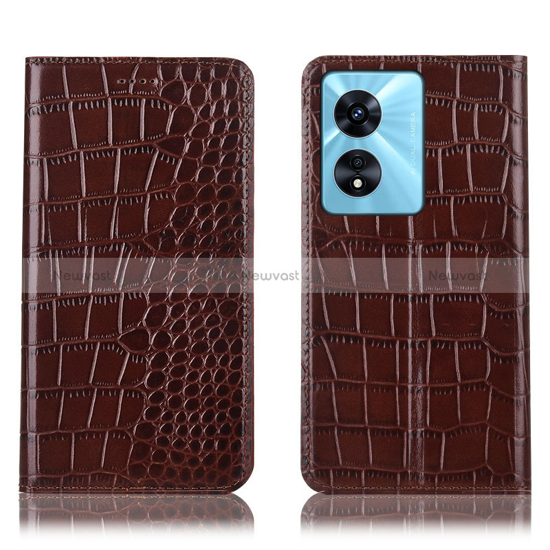 Leather Case Stands Flip Cover Holder H08P for Oppo A1 Pro 5G Brown