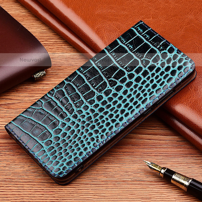 Leather Case Stands Flip Cover Holder H08P for Oppo A53s Blue