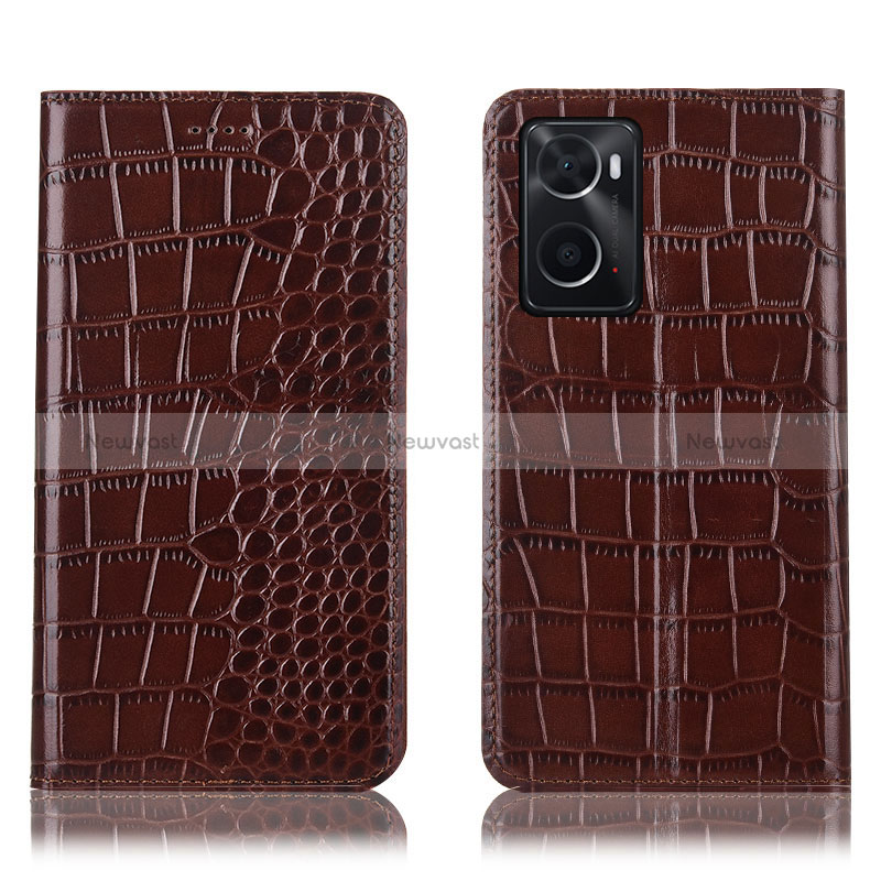 Leather Case Stands Flip Cover Holder H08P for Oppo A76 Brown