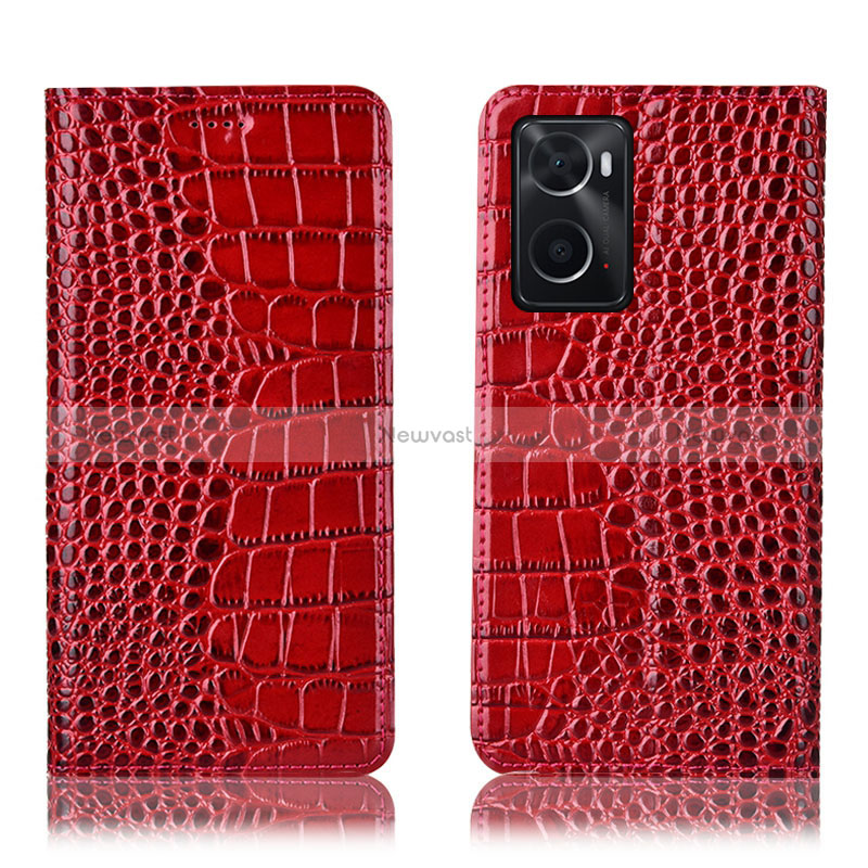 Leather Case Stands Flip Cover Holder H08P for Oppo A76 Red