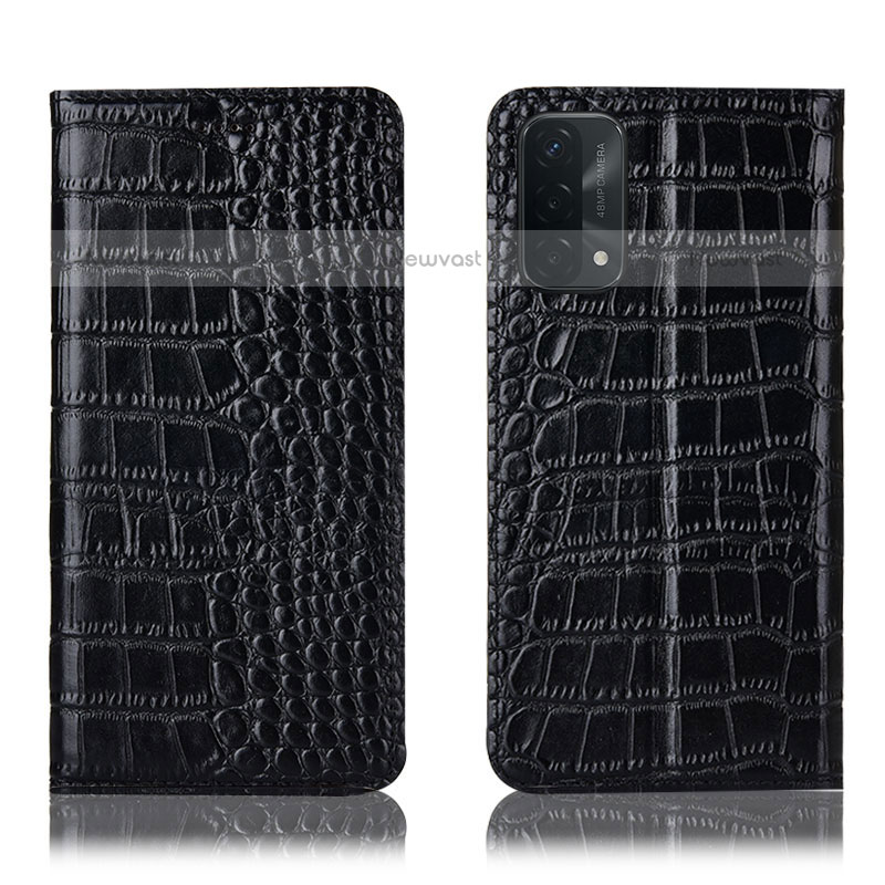 Leather Case Stands Flip Cover Holder H08P for Oppo A93 5G Black