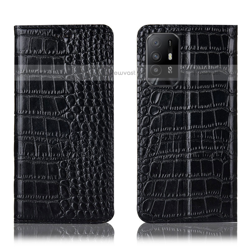 Leather Case Stands Flip Cover Holder H08P for Oppo A94 5G Black