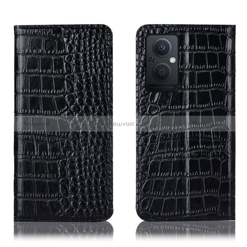 Leather Case Stands Flip Cover Holder H08P for Oppo A96 5G Black