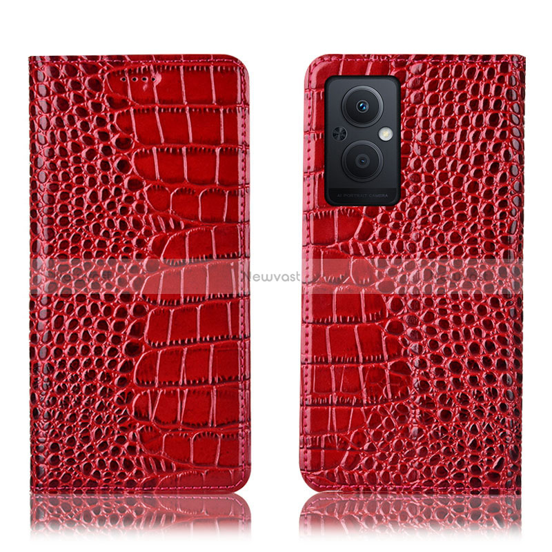 Leather Case Stands Flip Cover Holder H08P for Oppo A96 5G Red