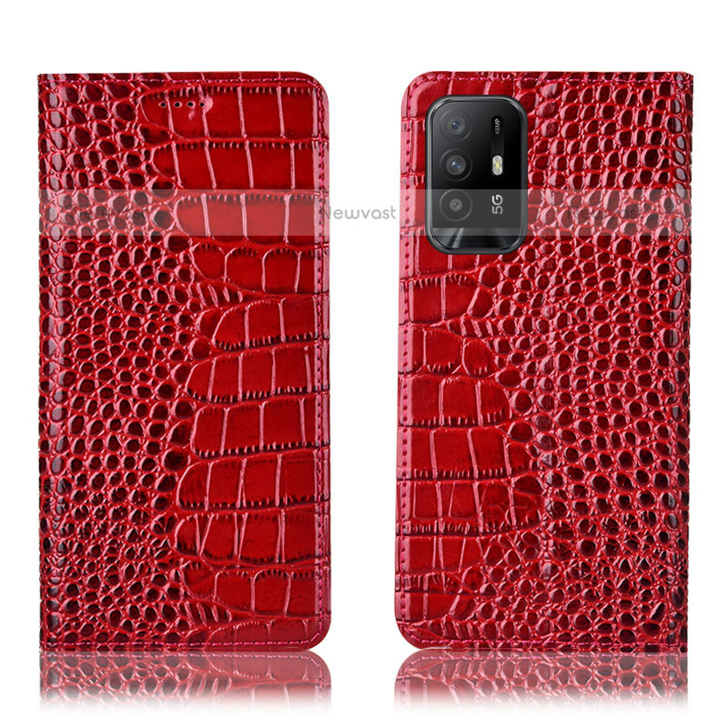 Leather Case Stands Flip Cover Holder H08P for Oppo F19 Pro+ Plus 5G Red