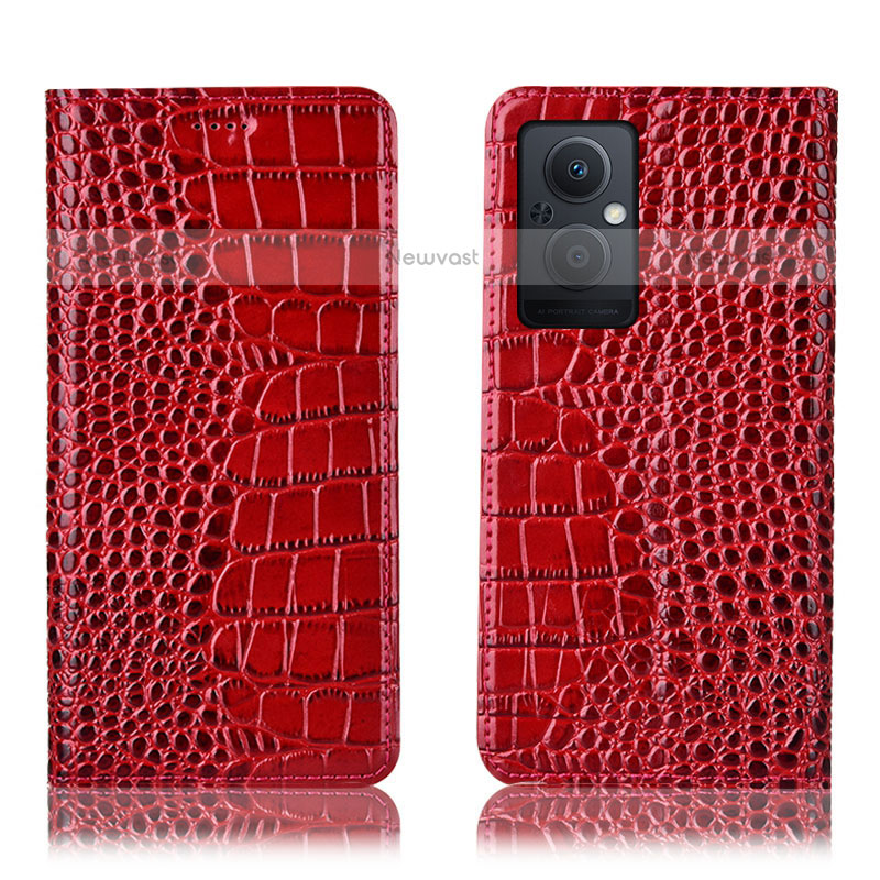 Leather Case Stands Flip Cover Holder H08P for Oppo F21 Pro 5G Red