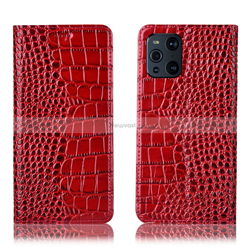 Leather Case Stands Flip Cover Holder H08P for Oppo Find X3 5G Red