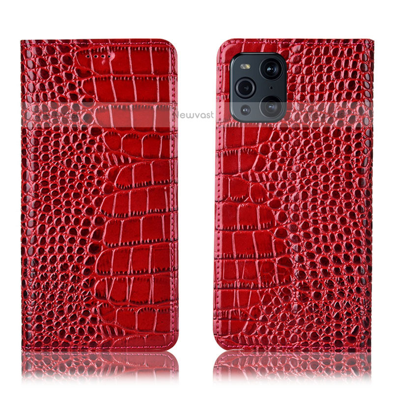 Leather Case Stands Flip Cover Holder H08P for Oppo Find X3 Pro 5G Red