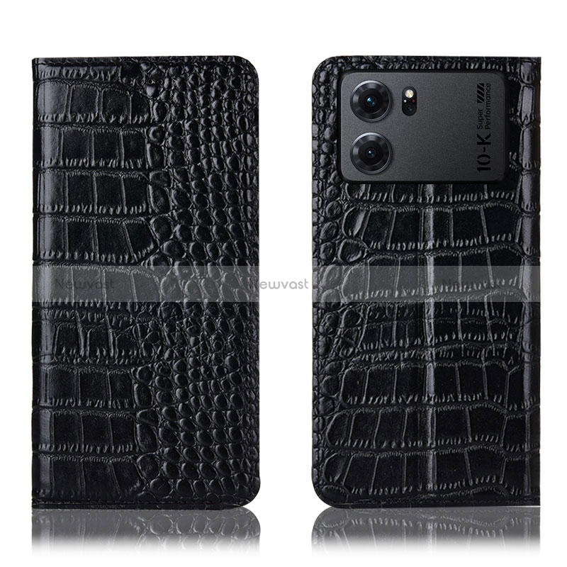 Leather Case Stands Flip Cover Holder H08P for Oppo K10 5G Black