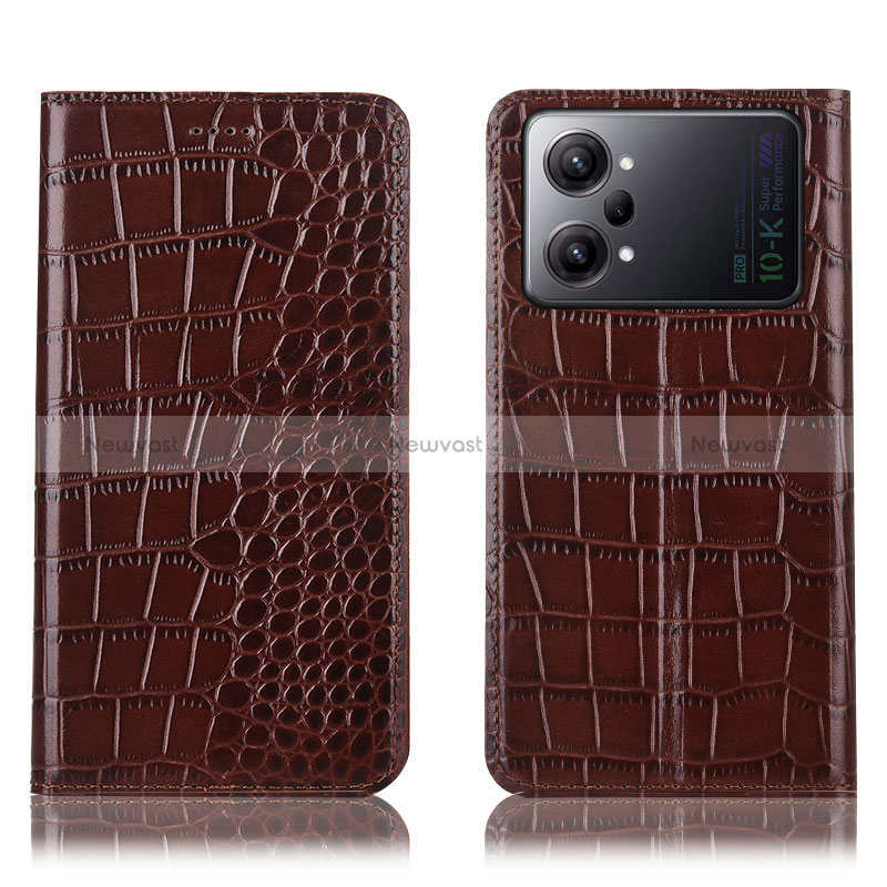 Leather Case Stands Flip Cover Holder H08P for Oppo K10 Pro 5G Brown