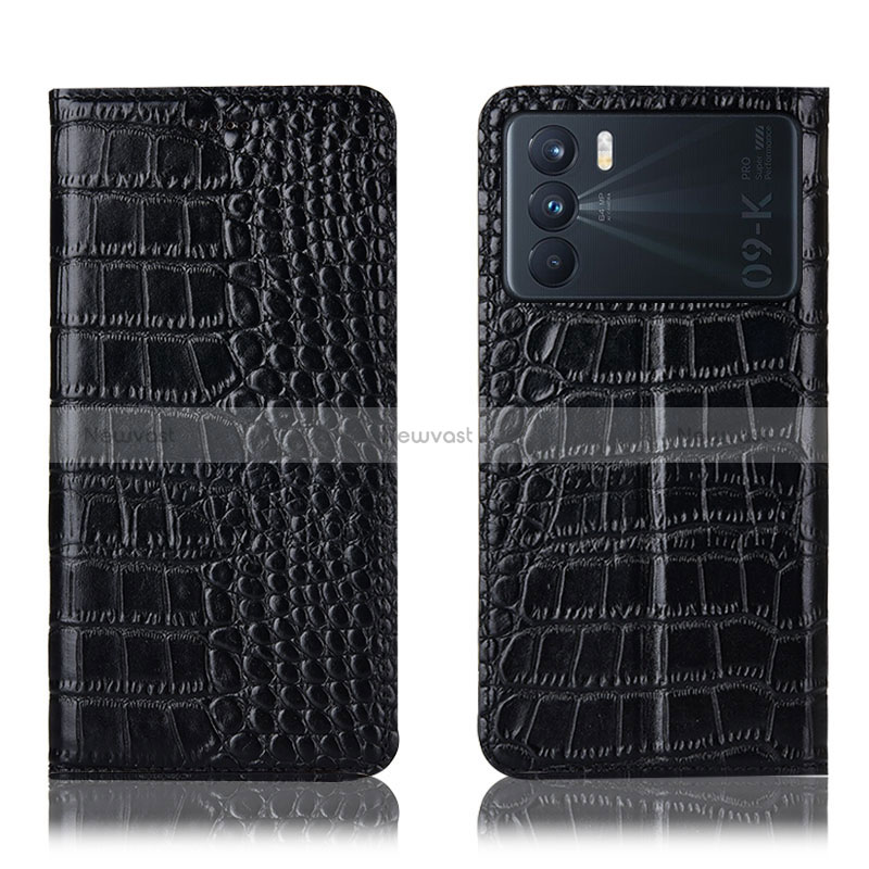 Leather Case Stands Flip Cover Holder H08P for Oppo K9 Pro 5G Black