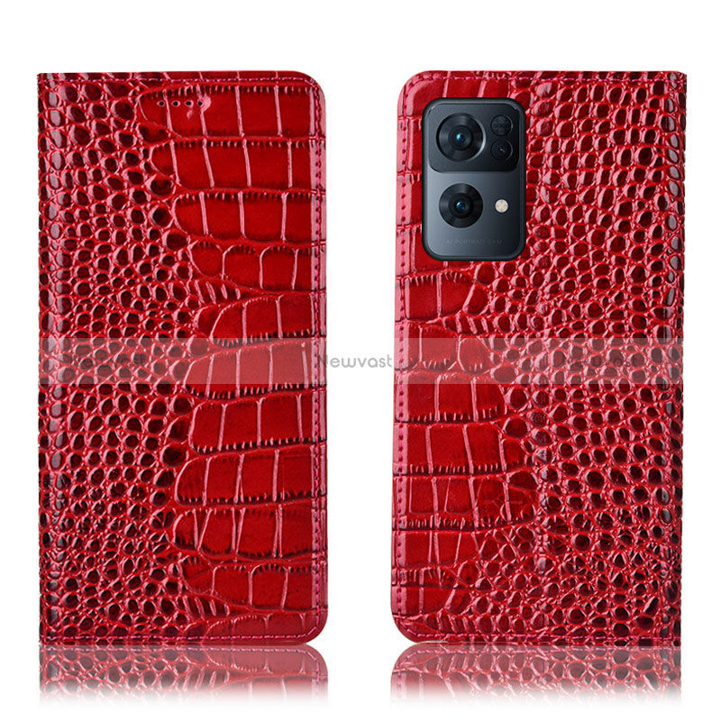 Leather Case Stands Flip Cover Holder H08P for Oppo Reno7 Pro 5G Red