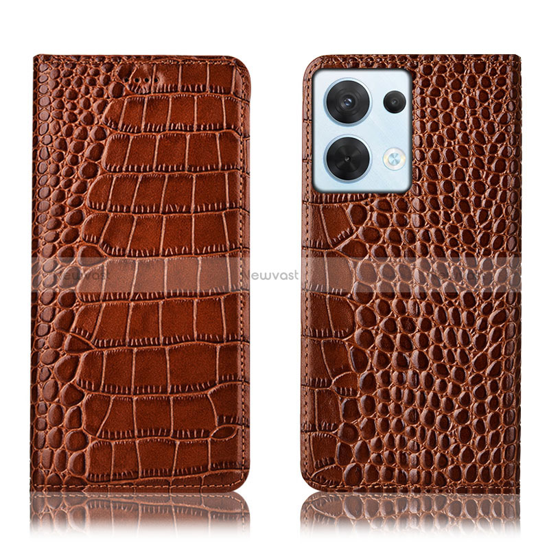 Leather Case Stands Flip Cover Holder H08P for Oppo Reno8 5G