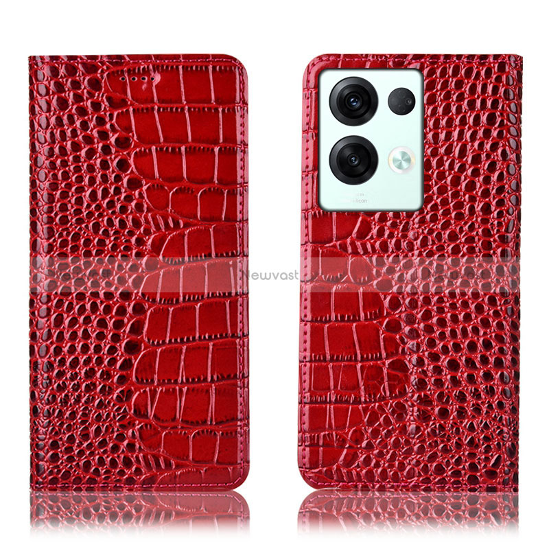 Leather Case Stands Flip Cover Holder H08P for Oppo Reno8 Pro 5G Red