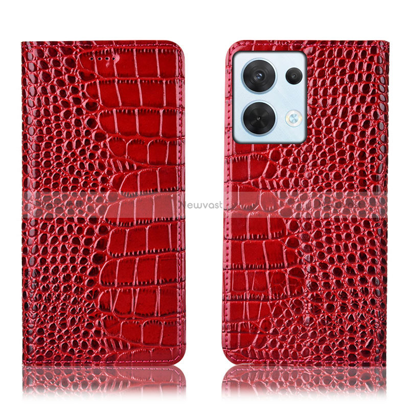 Leather Case Stands Flip Cover Holder H08P for Oppo Reno9 Pro 5G Red