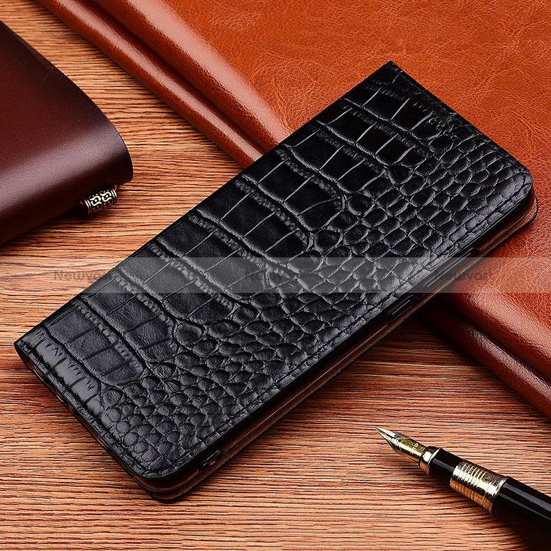 Leather Case Stands Flip Cover Holder H08P for Samsung Galaxy A03 Black