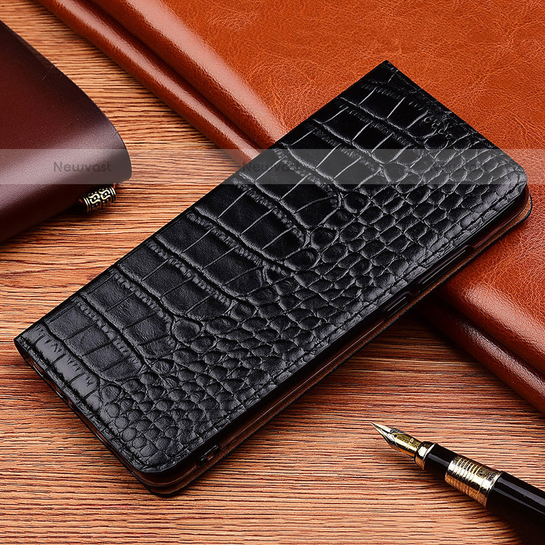 Leather Case Stands Flip Cover Holder H08P for Samsung Galaxy A11 Black