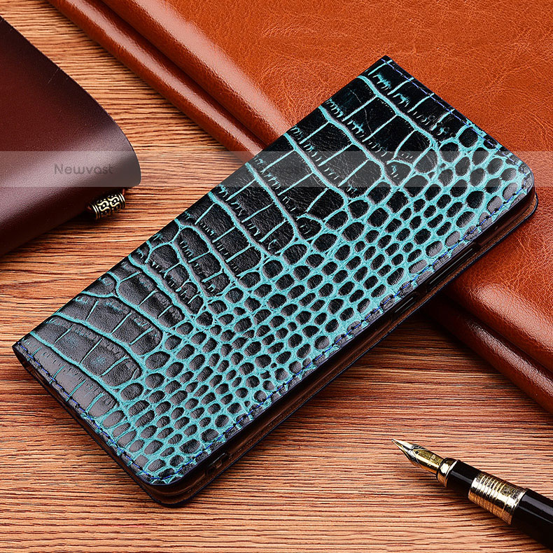 Leather Case Stands Flip Cover Holder H08P for Samsung Galaxy A20 Blue