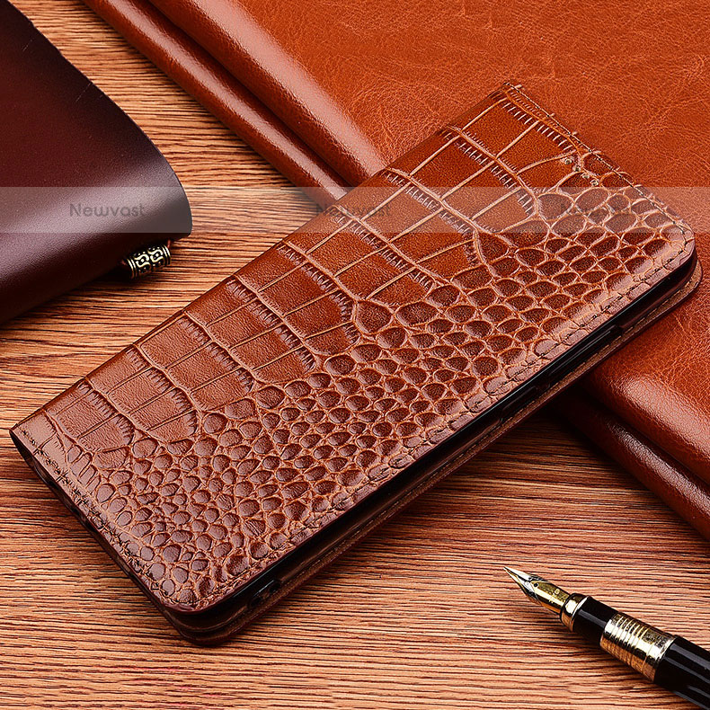 Leather Case Stands Flip Cover Holder H08P for Samsung Galaxy Note 10 Plus 5G Light Brown