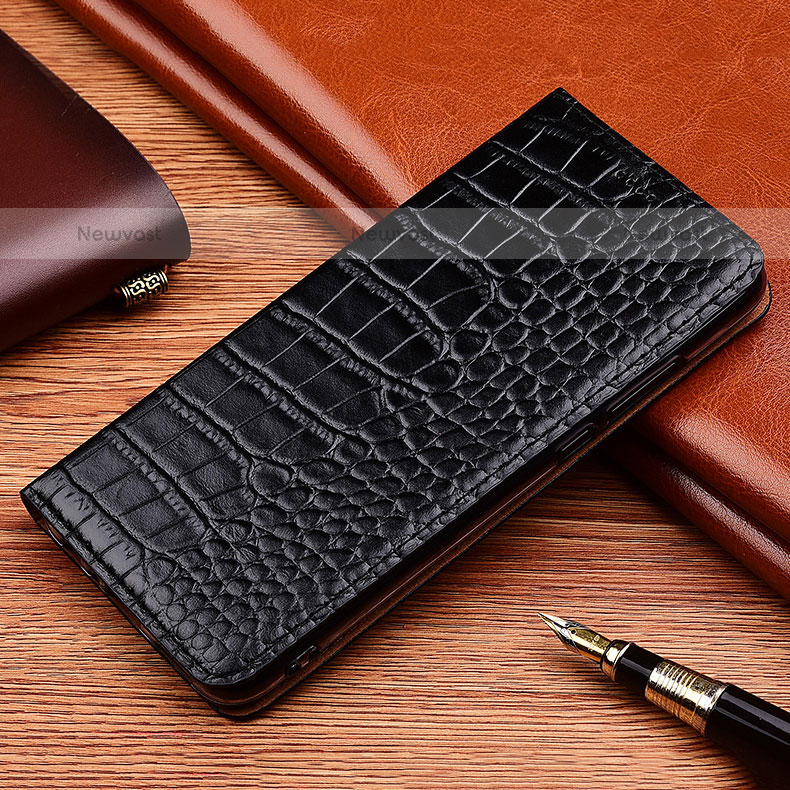 Leather Case Stands Flip Cover Holder H08P for Samsung Galaxy Quantum2 5G Black