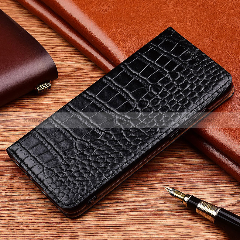 Leather Case Stands Flip Cover Holder H08P for Vivo X90 Pro 5G Black