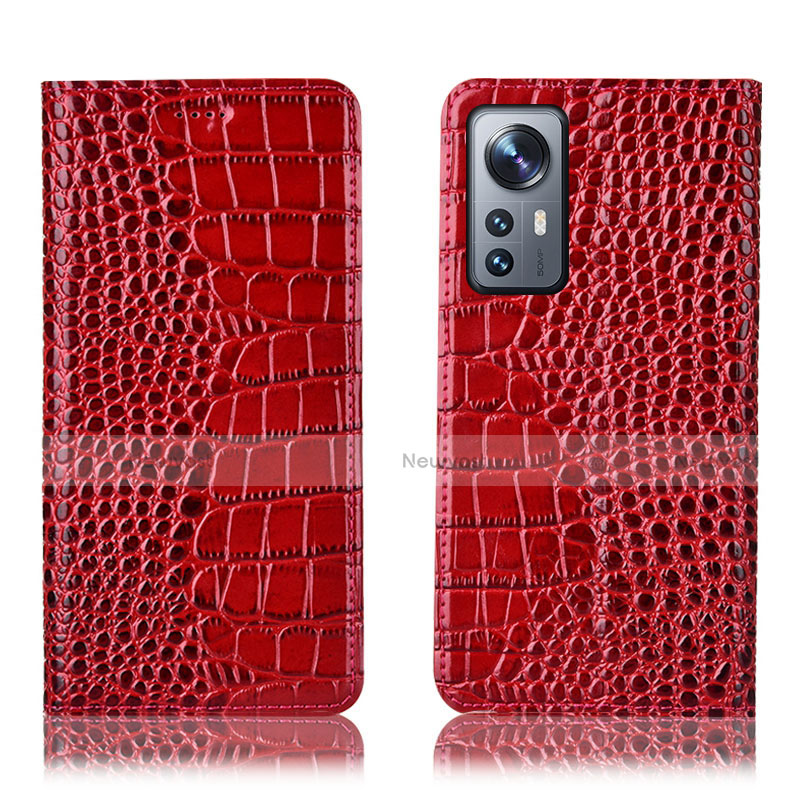 Leather Case Stands Flip Cover Holder H08P for Xiaomi Mi 12 5G Red