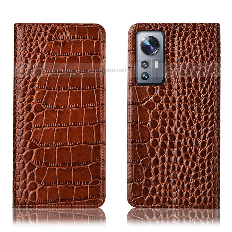 Leather Case Stands Flip Cover Holder H08P for Xiaomi Mi 12S Pro 5G Light Brown