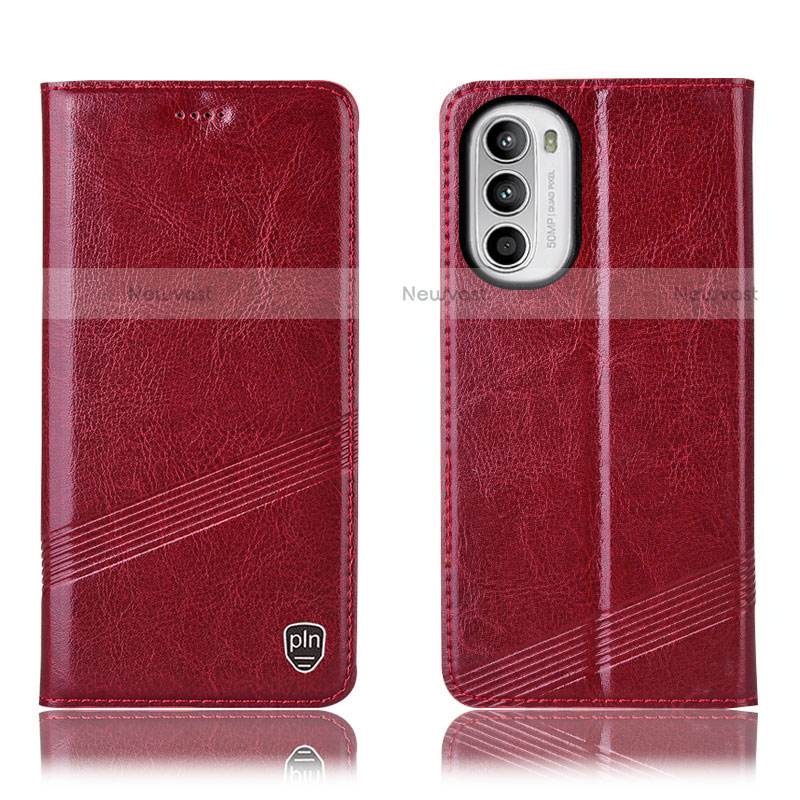 Leather Case Stands Flip Cover Holder H09P for Motorola Moto Edge (2022) 5G Red