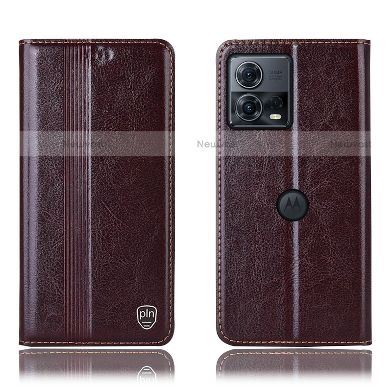 Leather Case Stands Flip Cover Holder H09P for Motorola Moto Edge 30 Fusion 5G Brown