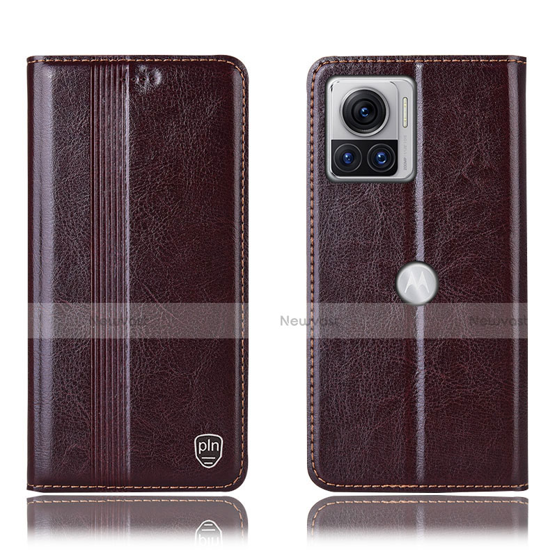 Leather Case Stands Flip Cover Holder H09P for Motorola Moto Edge 30 Ultra 5G Brown