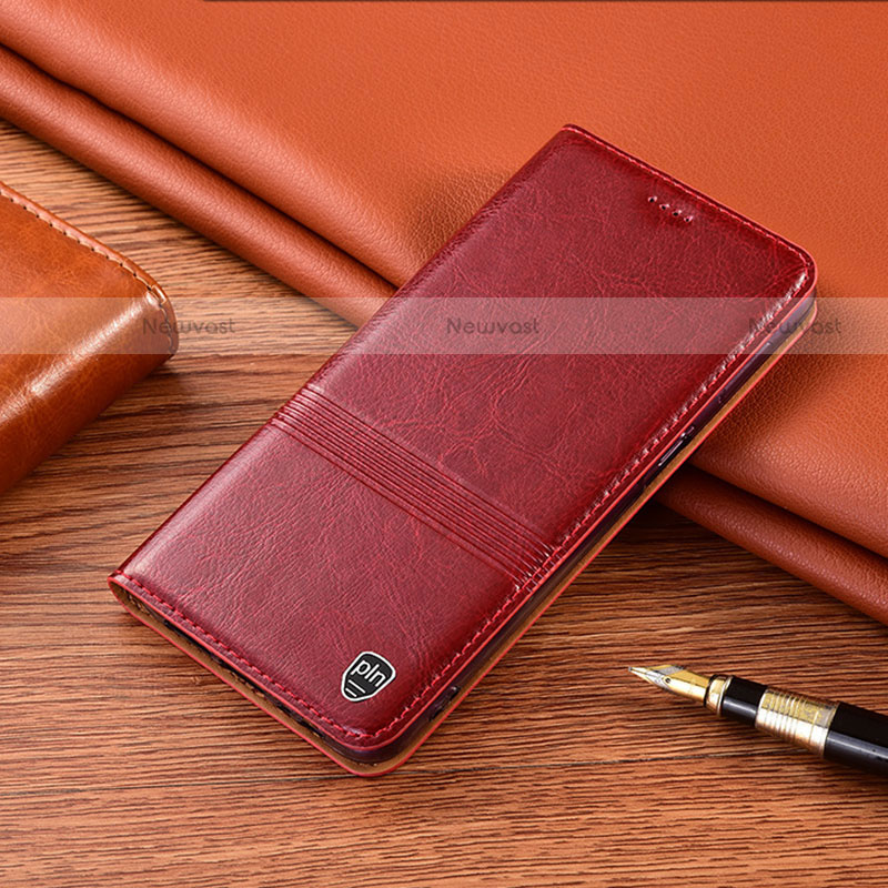 Leather Case Stands Flip Cover Holder H09P for Motorola Moto G Play (2023) Red