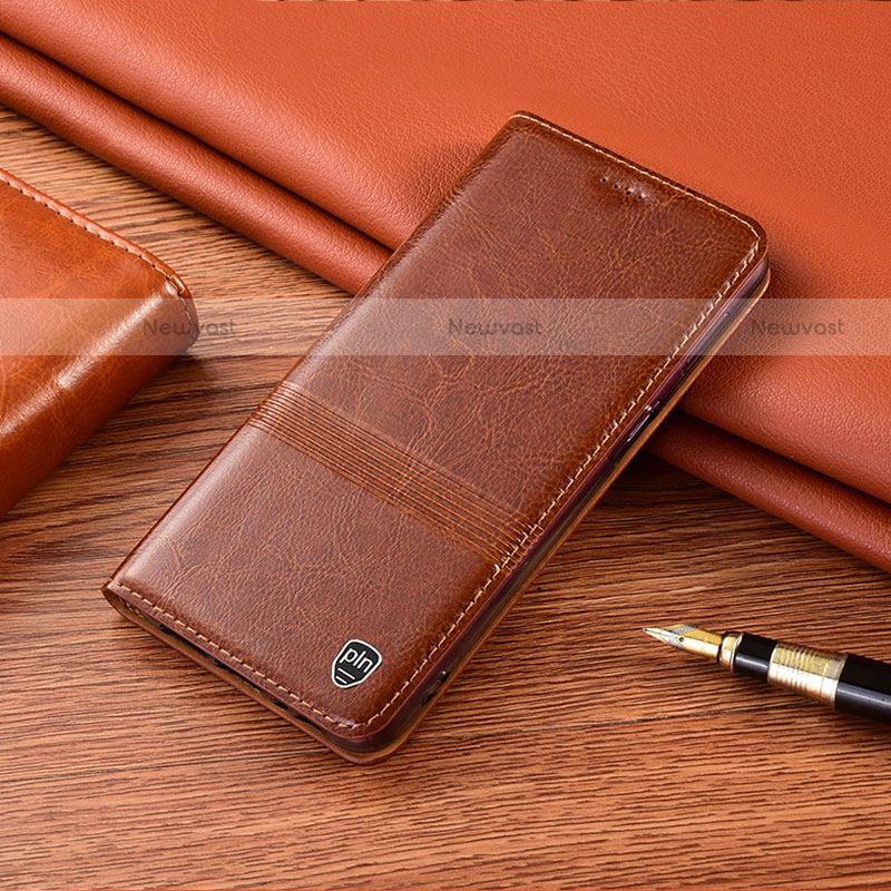 Leather Case Stands Flip Cover Holder H09P for Motorola Moto G Play Gen 2 Light Brown