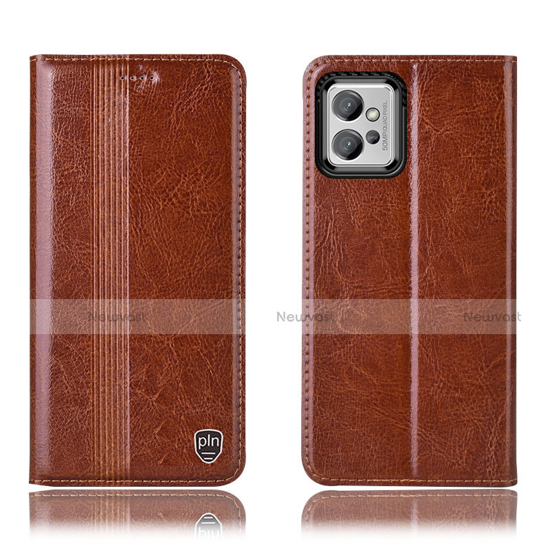 Leather Case Stands Flip Cover Holder H09P for Motorola Moto G32 Light Brown