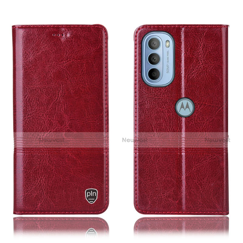 Leather Case Stands Flip Cover Holder H09P for Motorola Moto G41 Red