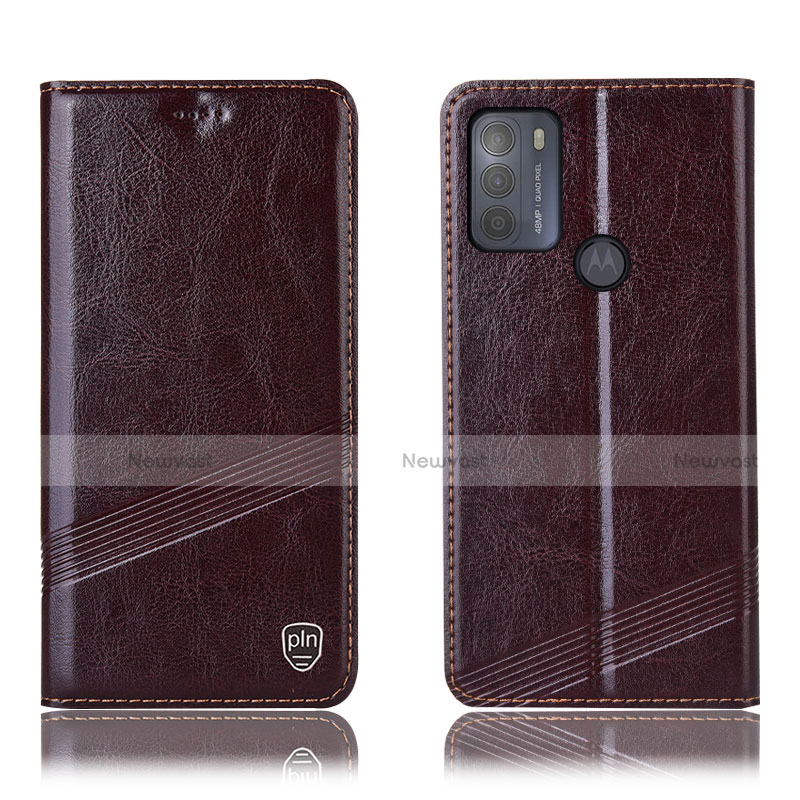 Leather Case Stands Flip Cover Holder H09P for Motorola Moto G50 Brown