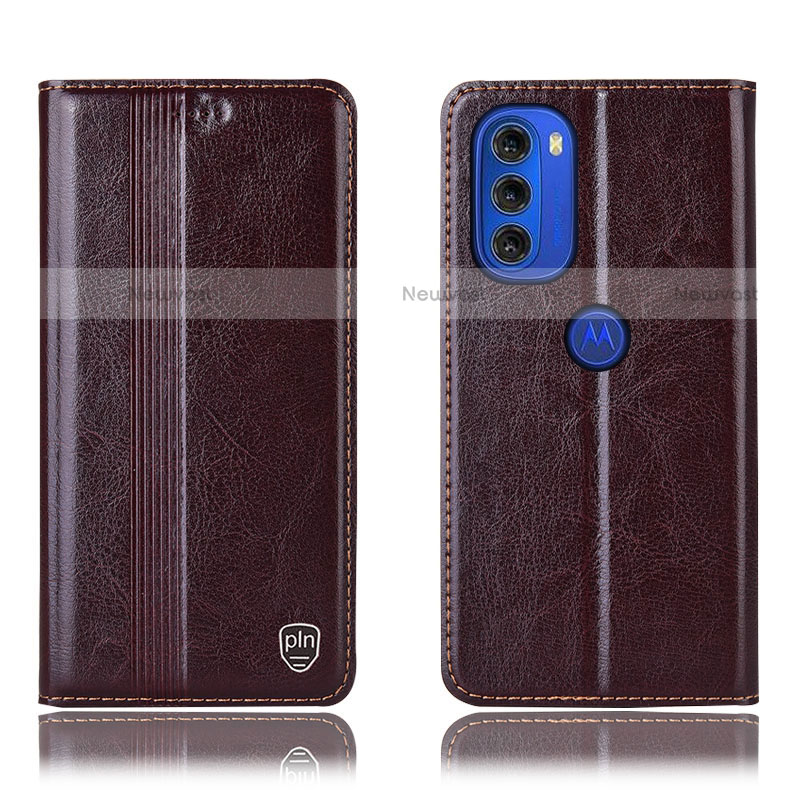 Leather Case Stands Flip Cover Holder H09P for Motorola Moto G51 5G