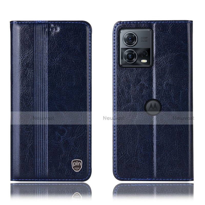 Leather Case Stands Flip Cover Holder H09P for Motorola Moto S30 Pro 5G Blue
