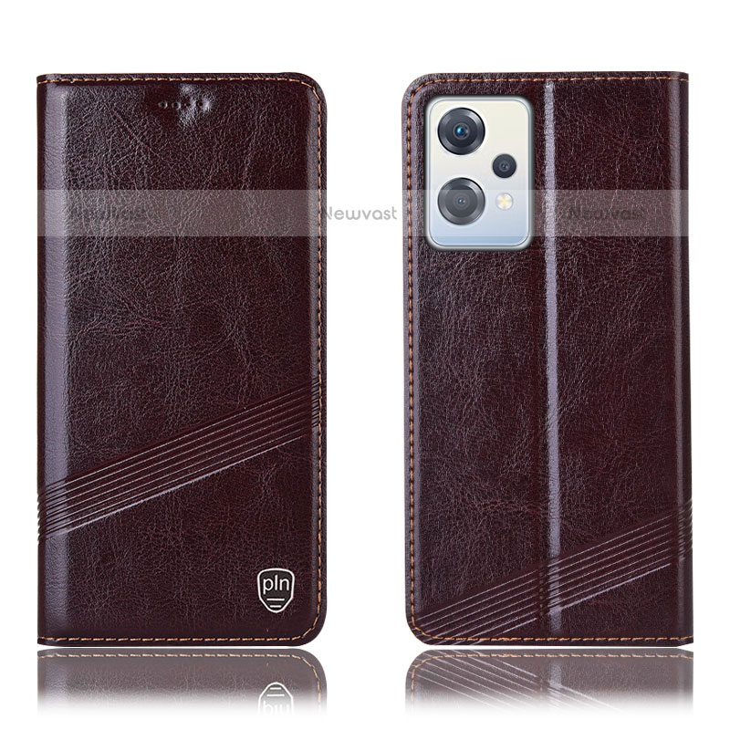 Leather Case Stands Flip Cover Holder H09P for OnePlus Nord CE 2 Lite 5G Brown