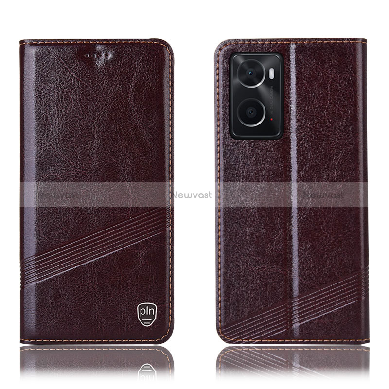 Leather Case Stands Flip Cover Holder H09P for Oppo A36 Brown