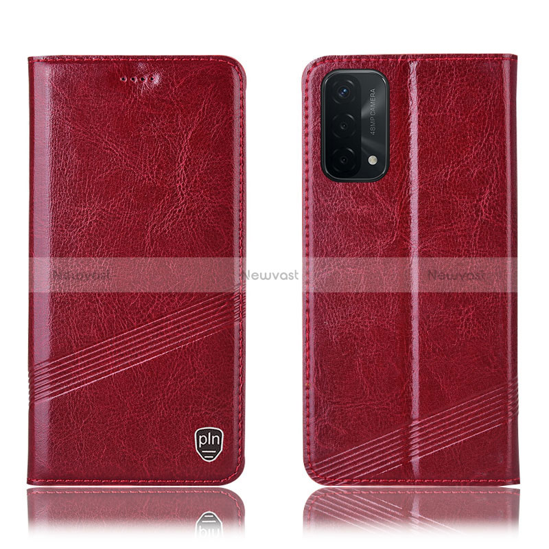 Leather Case Stands Flip Cover Holder H09P for Oppo A54 5G Red
