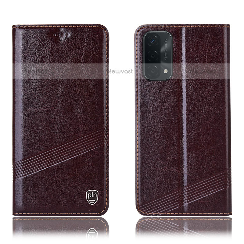 Leather Case Stands Flip Cover Holder H09P for Oppo A93 5G Brown