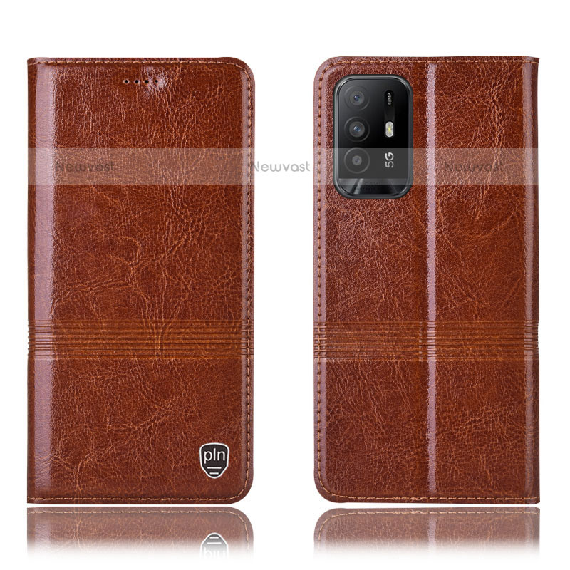 Leather Case Stands Flip Cover Holder H09P for Oppo A95 5G Light Brown