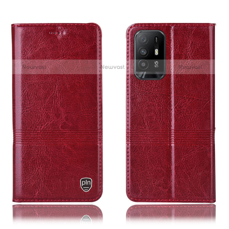 Leather Case Stands Flip Cover Holder H09P for Oppo A95 5G Red