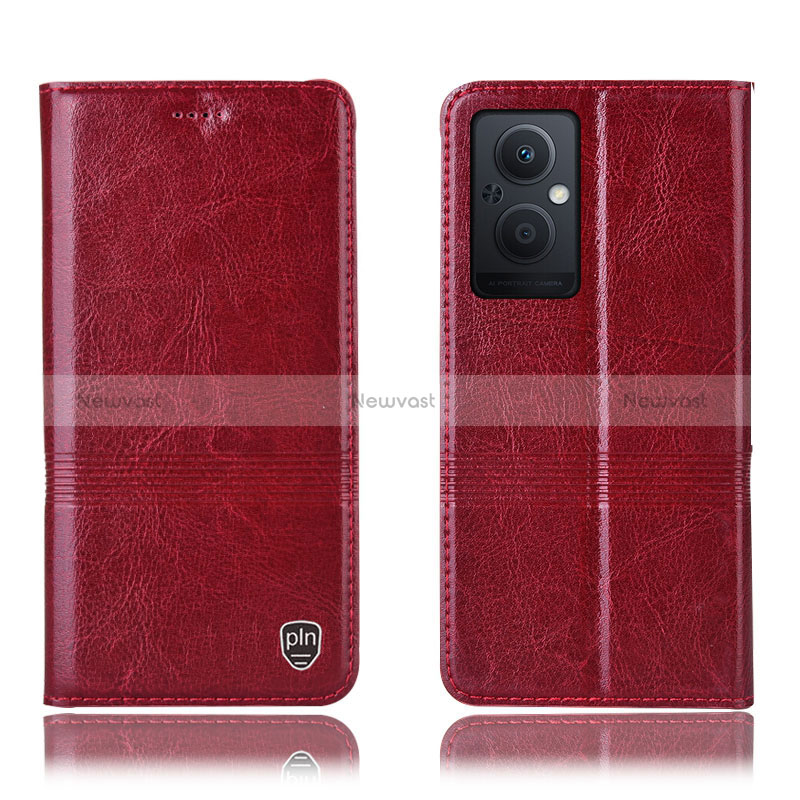 Leather Case Stands Flip Cover Holder H09P for Oppo A96 5G Red