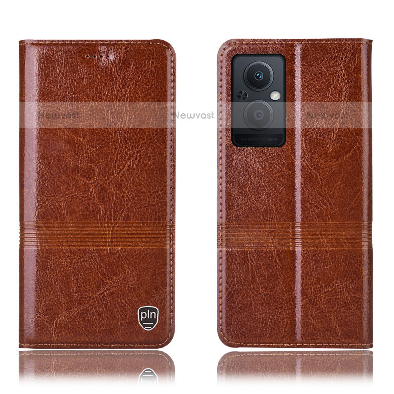 Leather Case Stands Flip Cover Holder H09P for Oppo F21 Pro 5G Light Brown