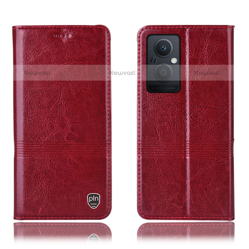Leather Case Stands Flip Cover Holder H09P for Oppo F21 Pro 5G Red