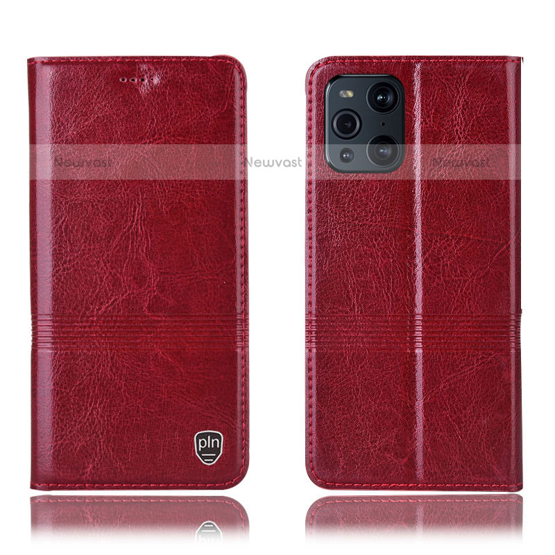 Leather Case Stands Flip Cover Holder H09P for Oppo Find X3 Pro 5G Red