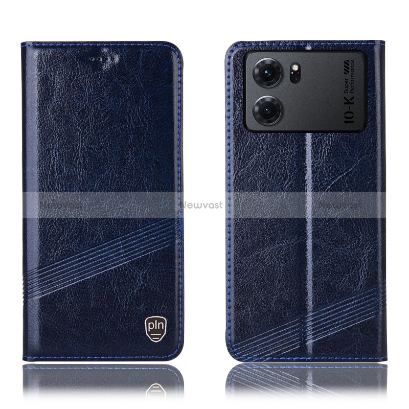 Leather Case Stands Flip Cover Holder H09P for Oppo K10 5G Blue