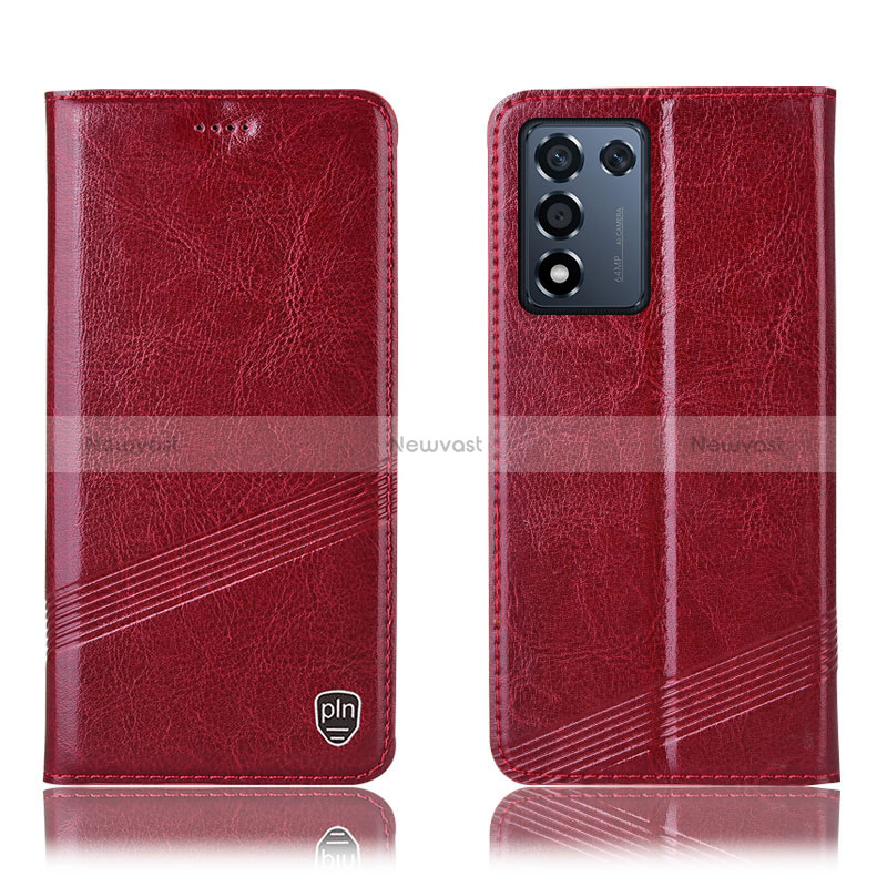 Leather Case Stands Flip Cover Holder H09P for Oppo K9S 5G Red